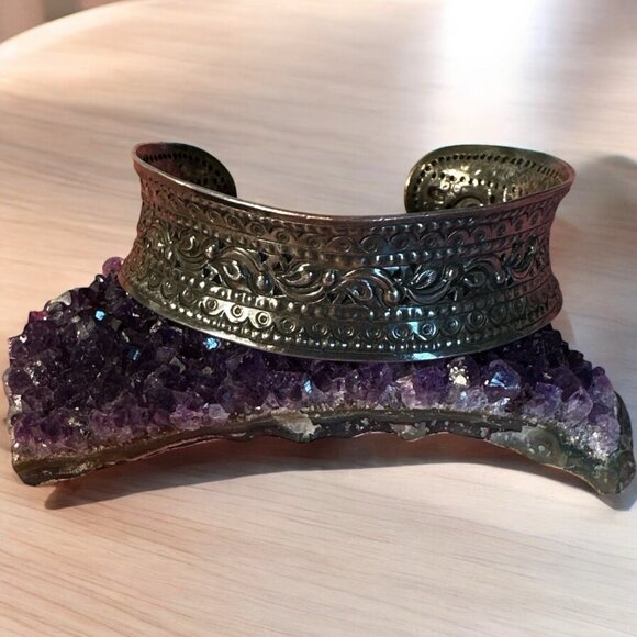 Vintage Sterling Silver Cuff Bracelet Floral Scroll Design 31g Boho Tribal - Picture 1 of 7